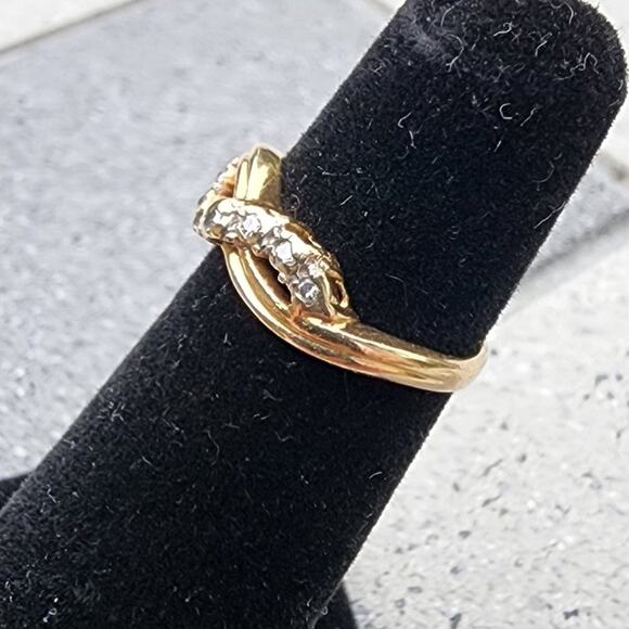 Dainty 14K Fine Yellow Gold Infinity Symbol Round Diamond Accent Pinky Ring - Picture 10 of 12